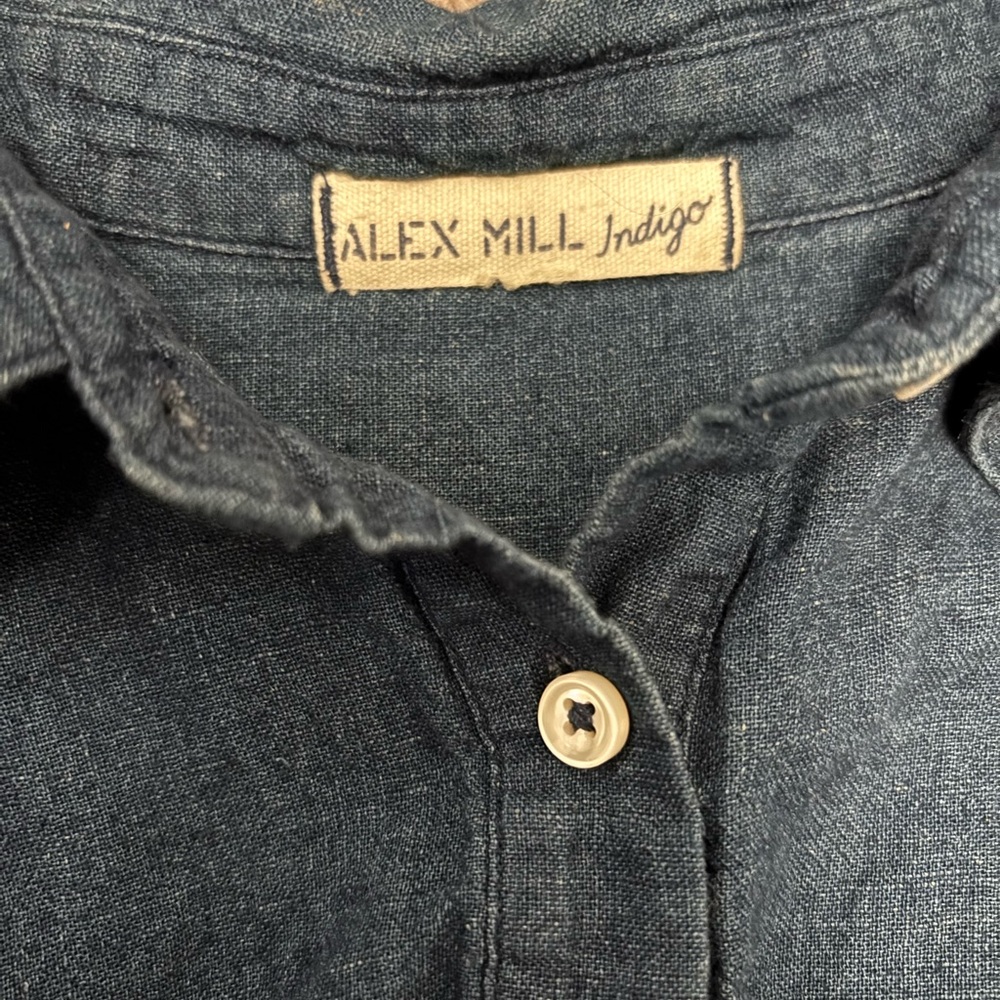 Alex Mill Indigo Linen Shirt Dress Long Sleeve Belted Button Front Size M - Picture 2 of 7
